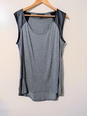 Rock & Republic Faux Leather Gray Knit Studded Tank Top Large Rocker Grunge Moto